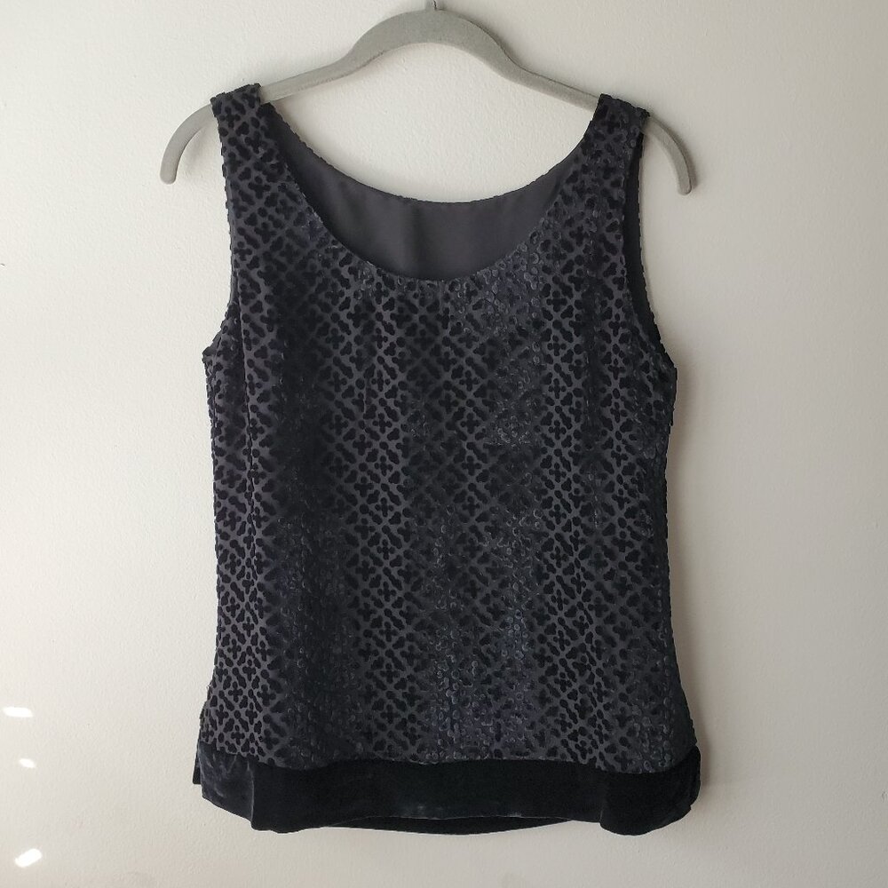 Sleeveless Black Velvet Burnout Tank Blouse Top Size XS